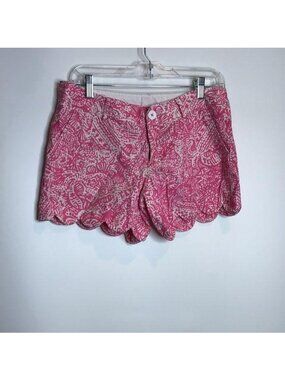 Lilly Pulitzer Womens Pink White Get Crackin Buttercup Scalloped Shorts Size 4